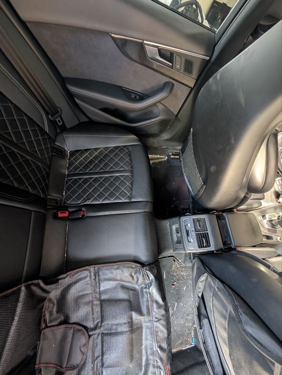 Car seat before detailing — stains